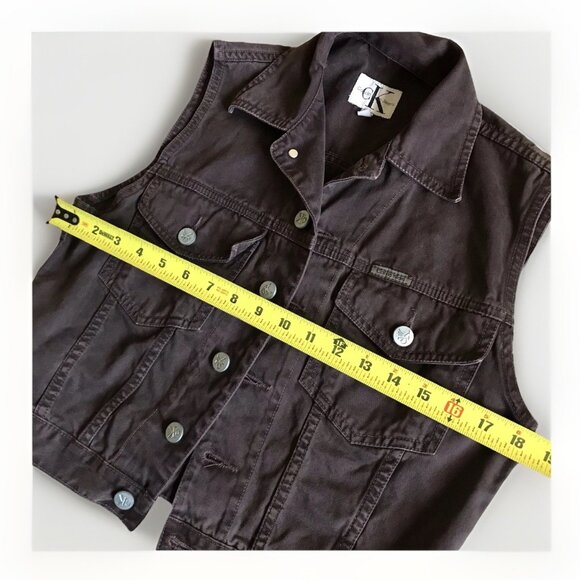 Vintage 90’s Brown Denim Button Up Calvin Klein Vest Size Small - Picture 5 of 7
